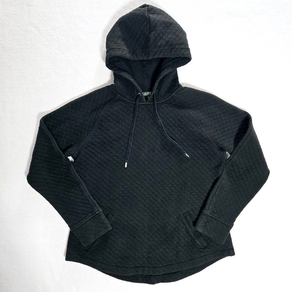 Lauren Ralph Lauren Quilted Hoodie Womens Size Small Pullover‎ Black Stretch